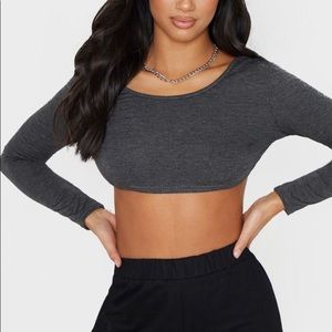 Petite charcoal tie back crop top